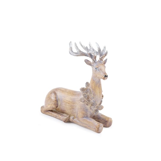 Melrose Glittered Deer with Wreath Figurines Set